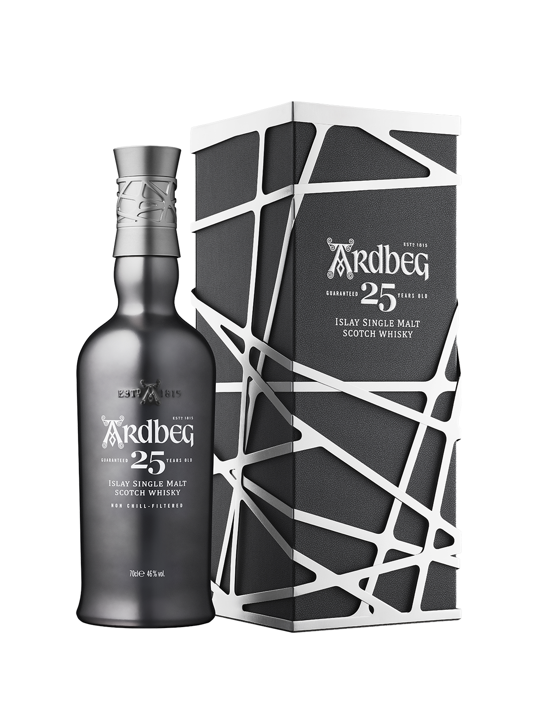 Ardbeg 25-year-old Islay single malt Scotch whisky bottle and box